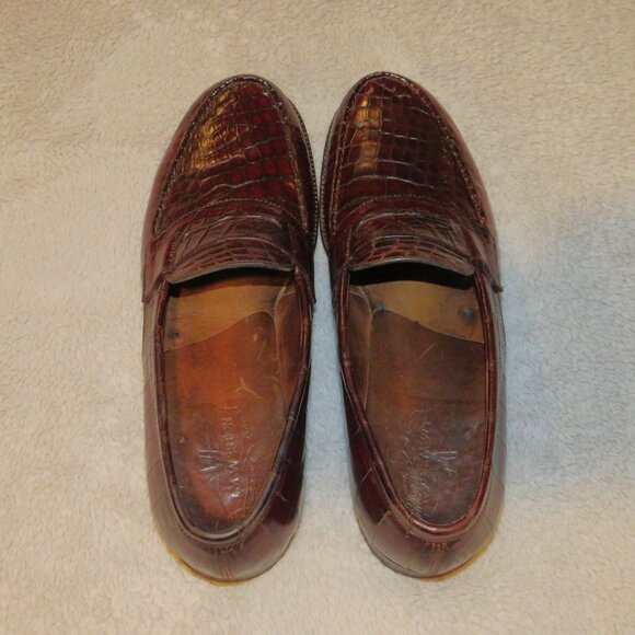 J.M. Weston 180 Burgundy Crocodile Split Toe Loafer 8.5 C - Picture 6 of 11
